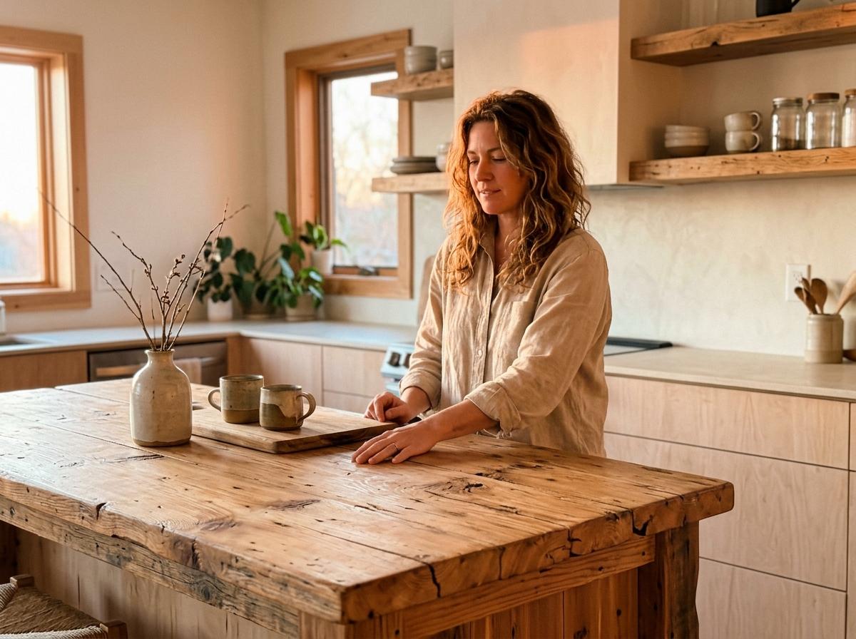 Natural Wood Elements Define This Rustic Japandi Kitchen
