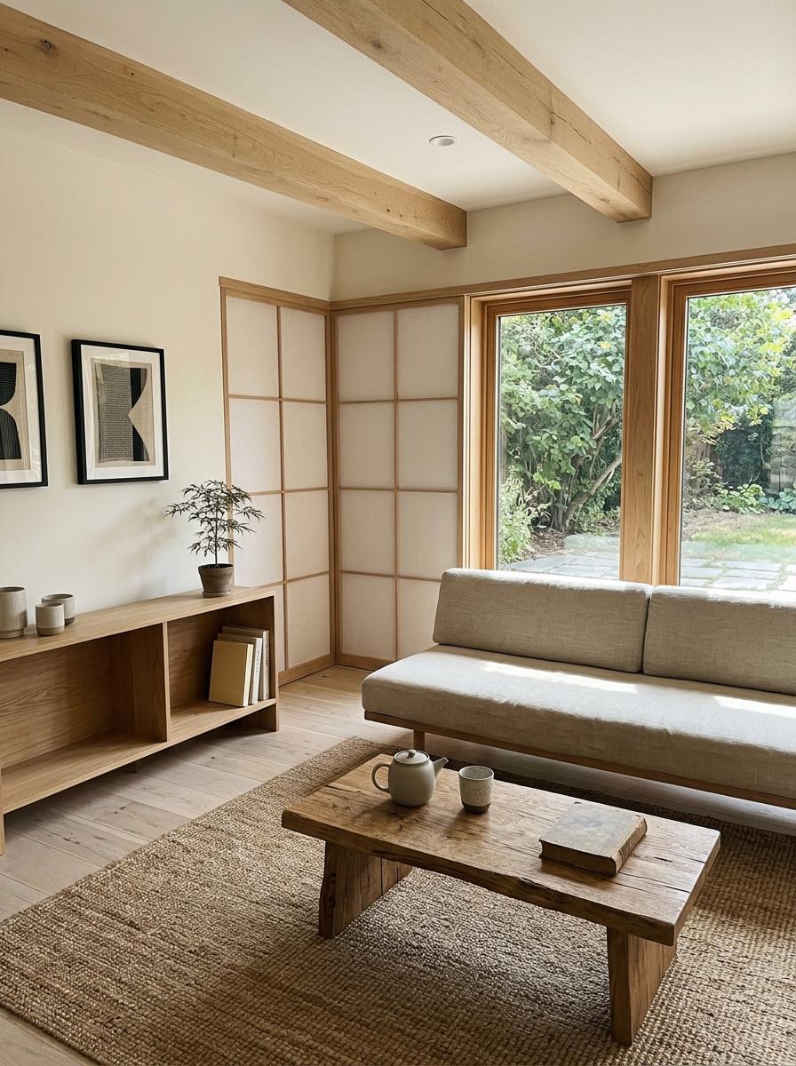 Natural Wood Elements Enhance This Japandi Living Room Texture