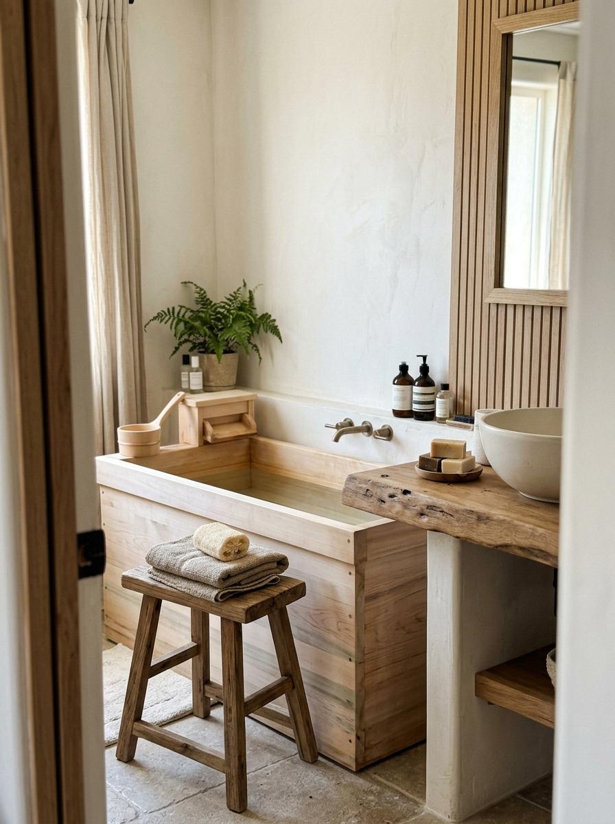 Natural Wood Elements For Your Zen Japandi Bathroom