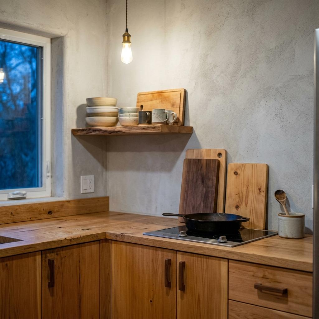 Natural Wood Elements In A Cozy Japandi Kitchen