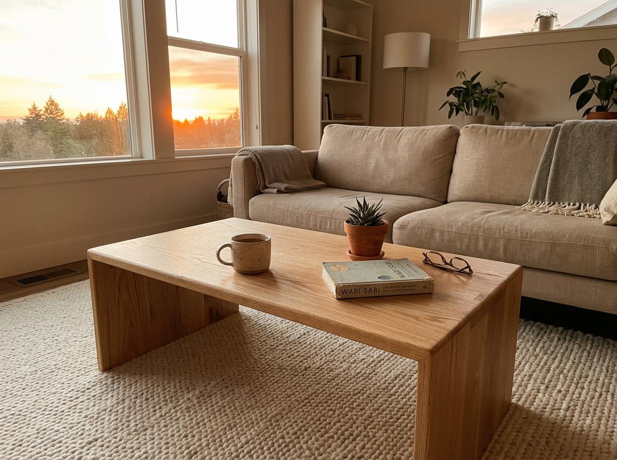 Natural Wood Japandi Coffee Table For Living Room Decor
