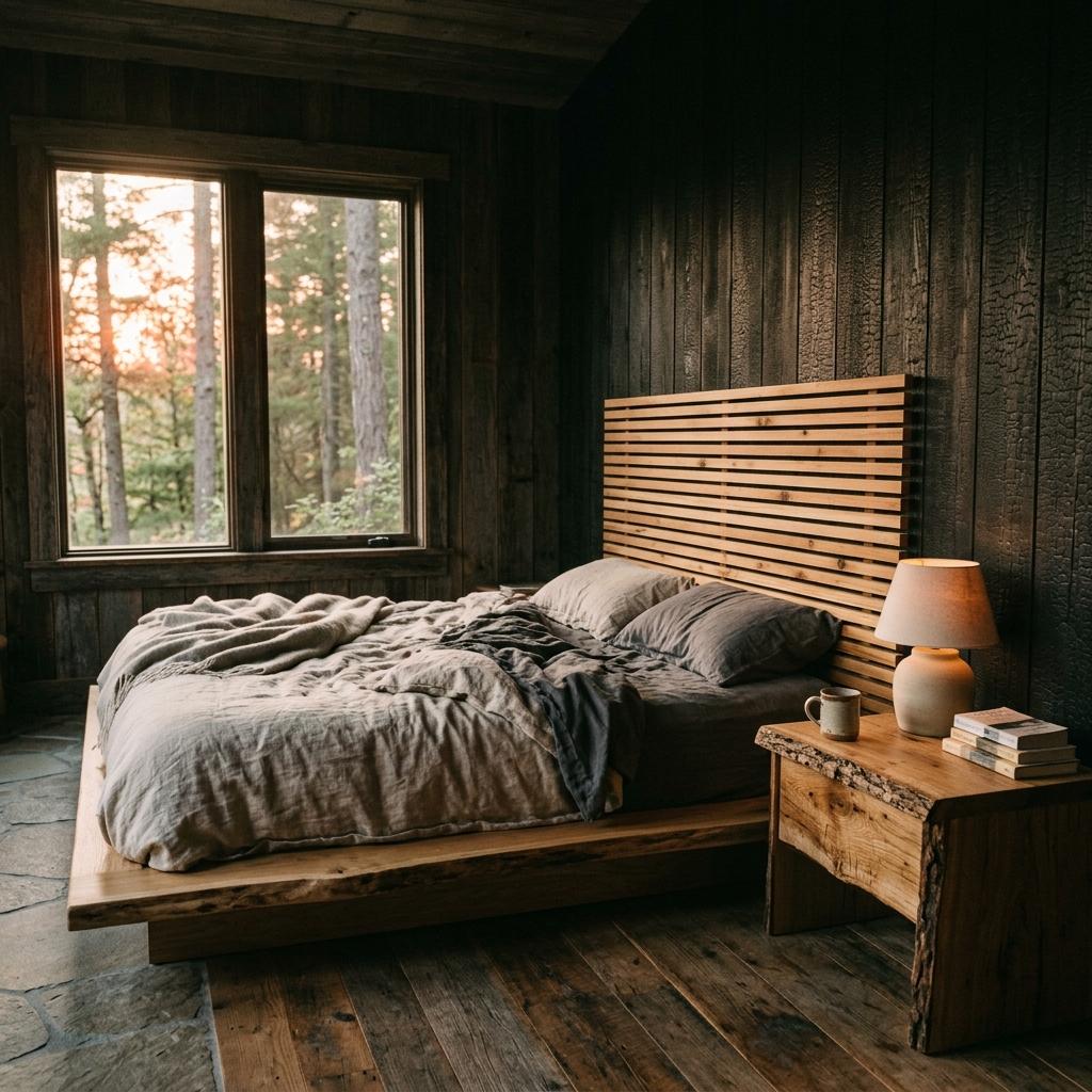 Natural Wood Textures Meet Rustic Japandi Bedroom Design