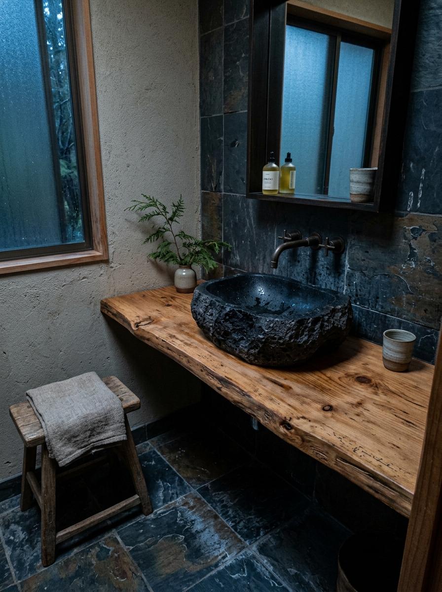 Nature Inspired: Wood And Stone Elements In A Japandi Bathroom