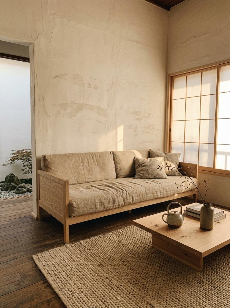 Neutral Palettes Enhance This Zen Japandi Living Room Interior