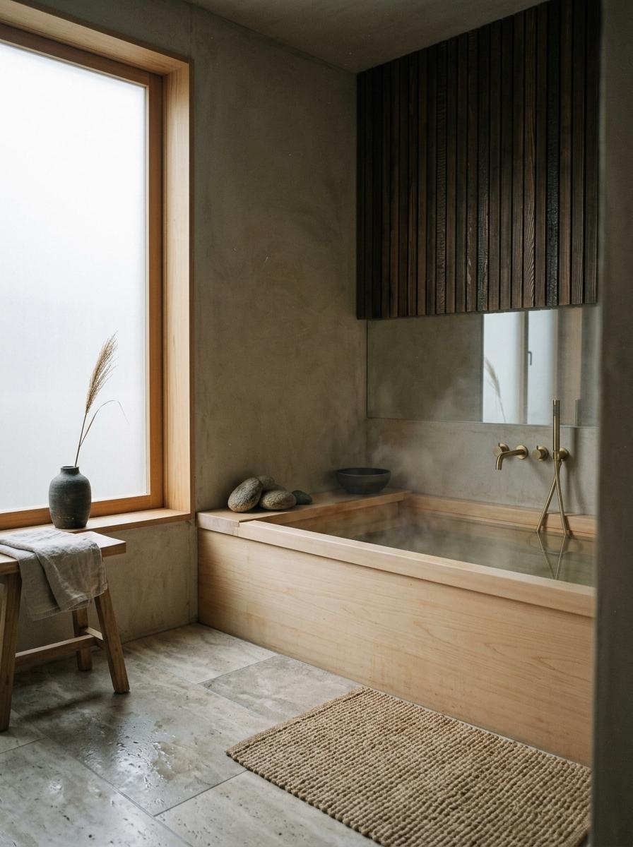Neutral Tones Enhance This Zen Japandi Bathroom