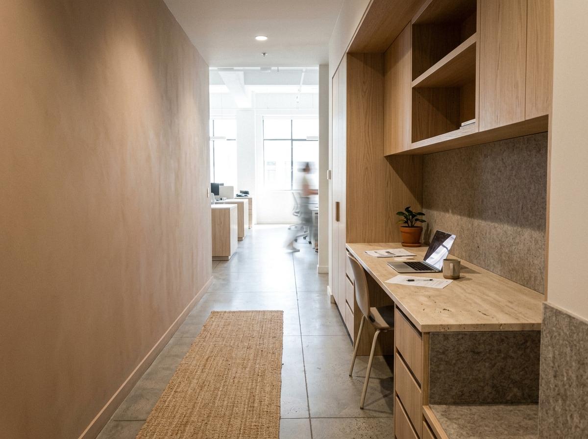 Neutral Tones In A Modern Japandi Office Environment