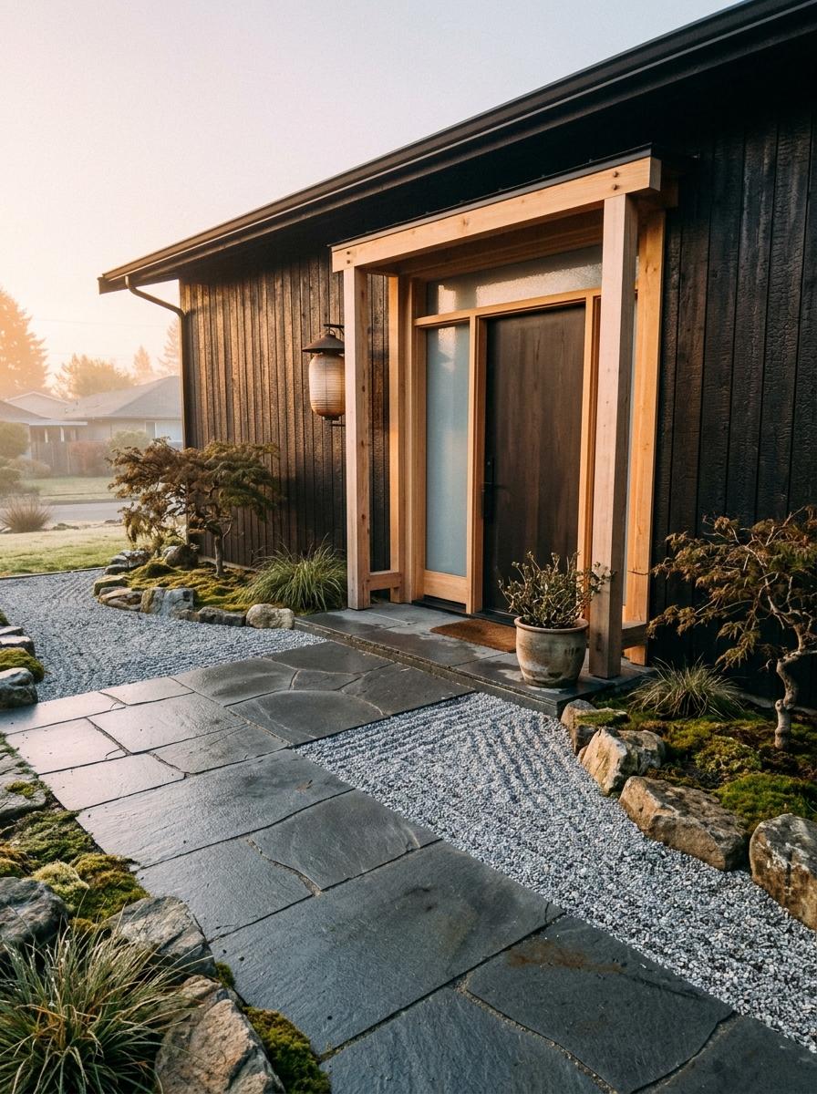 Observe A Minimalist Exterior Space With Japandi Front Yard Elements