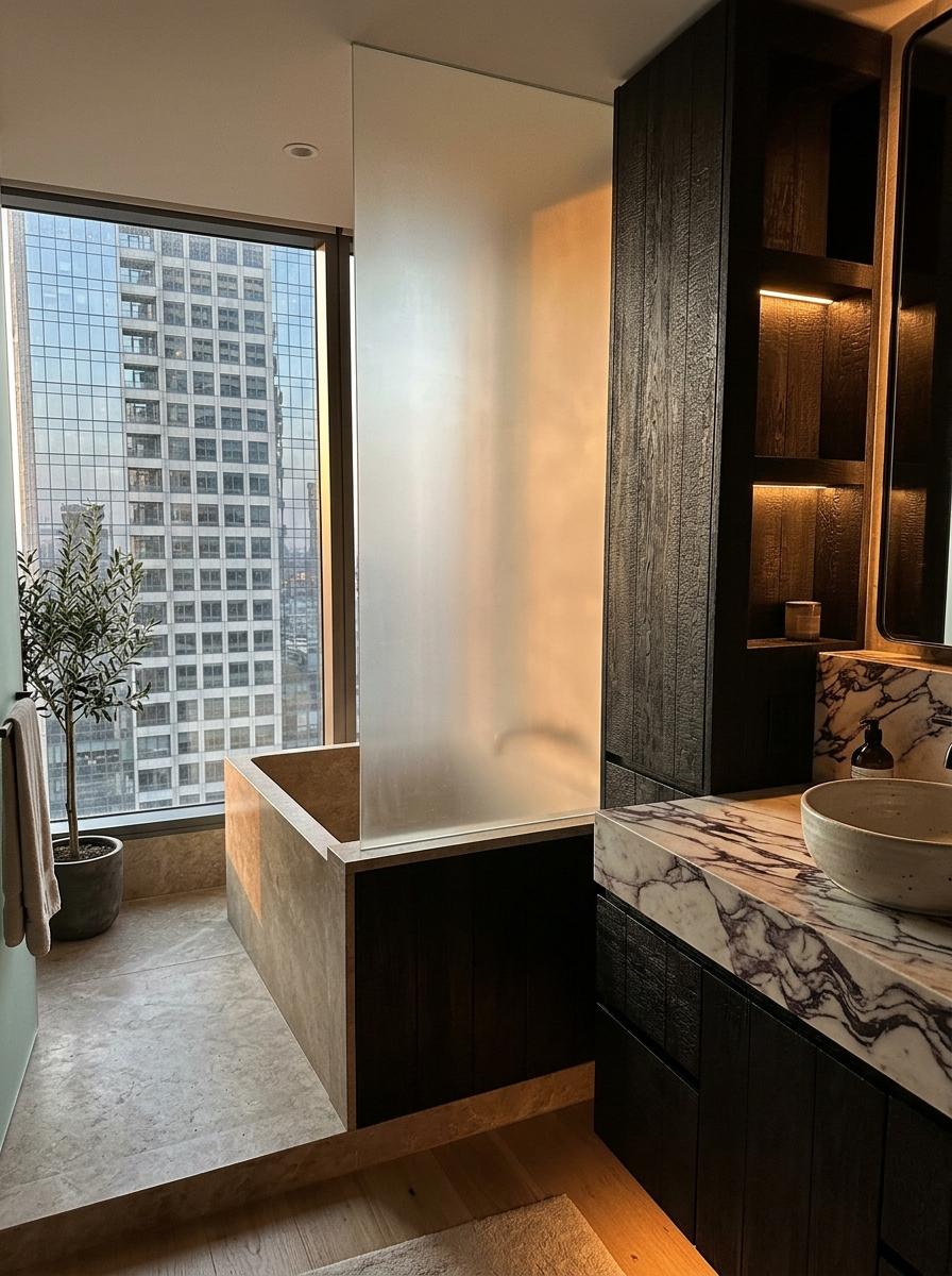 Opulent Details Define This Modern Japandi Bathroom Suite