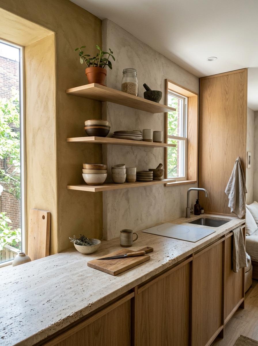 Organic Colors And Textures For A Small Japandi Kitchen