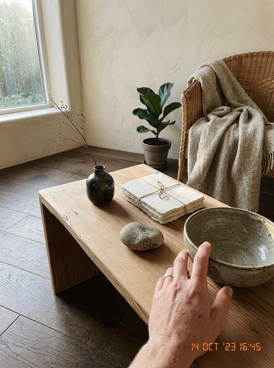 Organic Elements For This Zen Japandi Living Room Concept