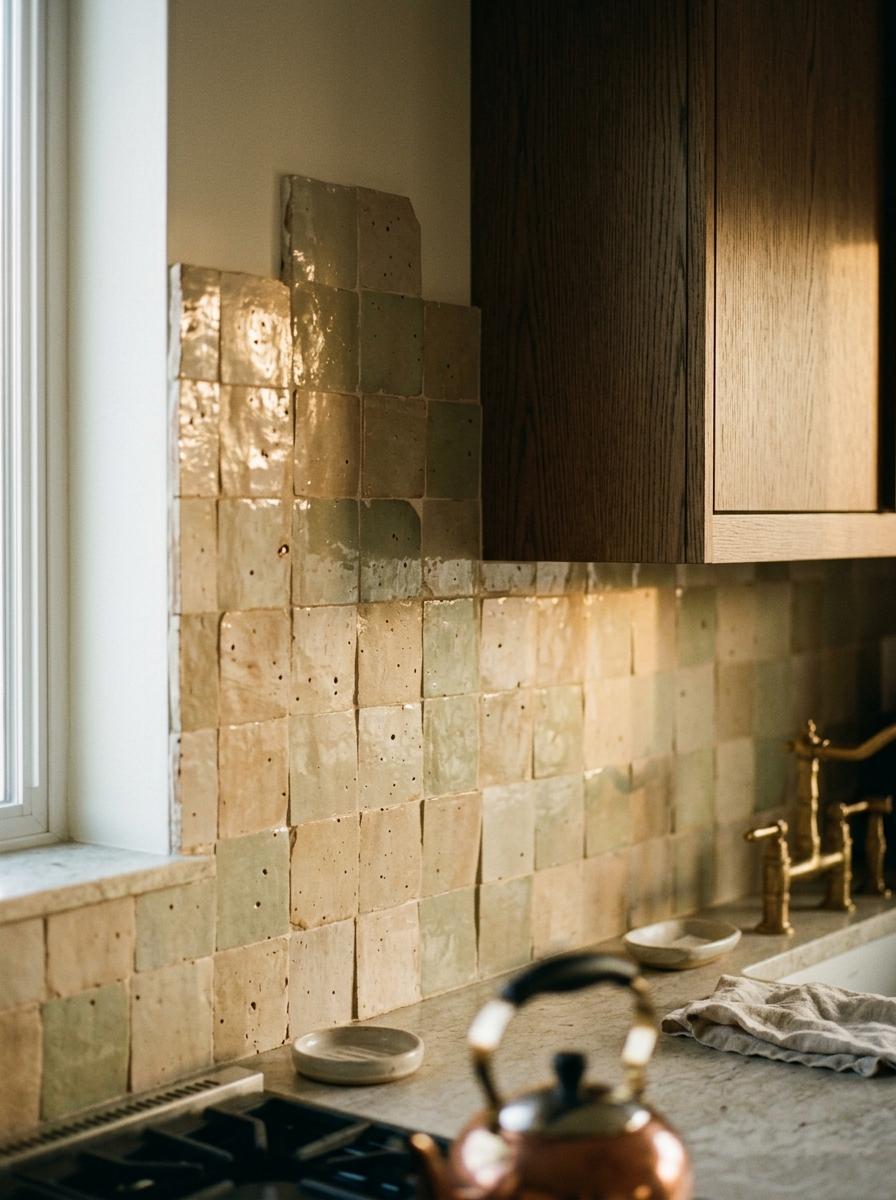 Organic Forms Within Handcrafted Japandi Kitchen Backsplash Designs