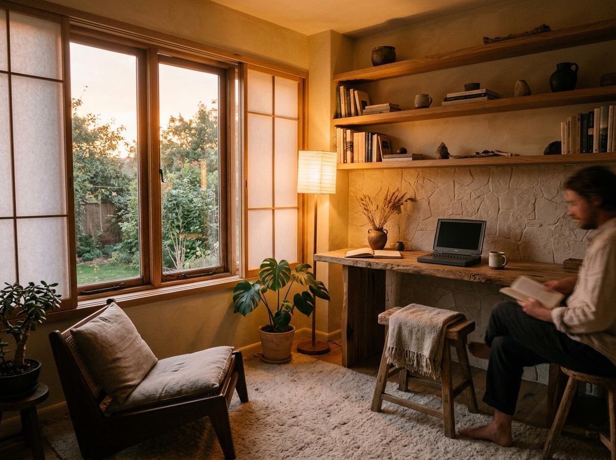 Organic Materials Elevate This Intentional Cozy Japandi Office