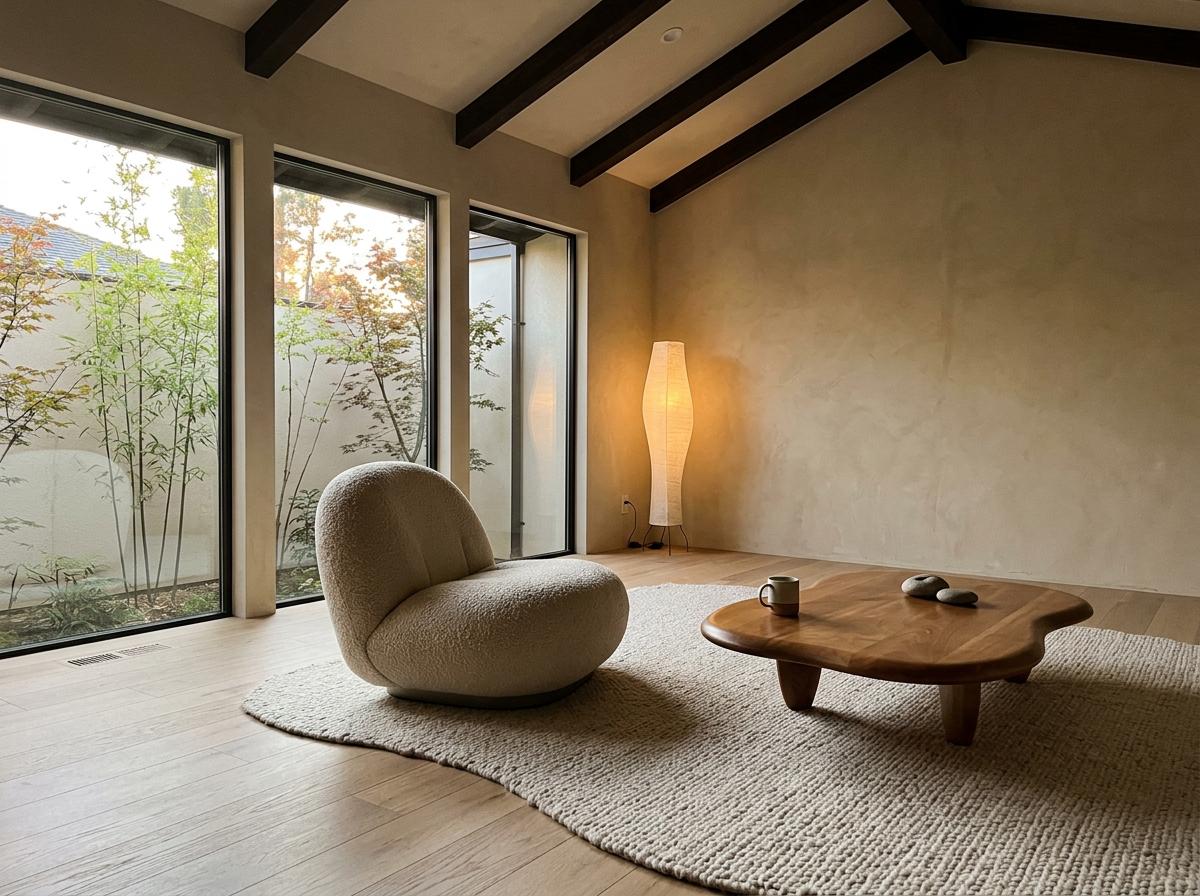 Organic Shapes For A Fluid Japandi Living Room Interior