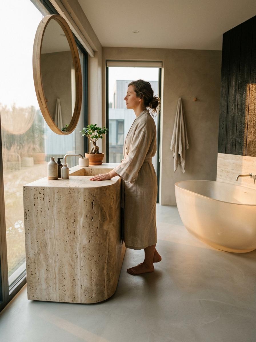 Organic Shapes Within A Contemporary Japandi Bathroom