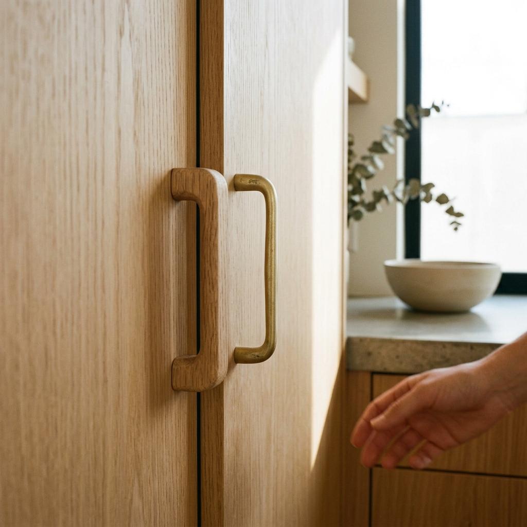 Organic Textures And Simple Lines In Japandi Kitchen Hardware