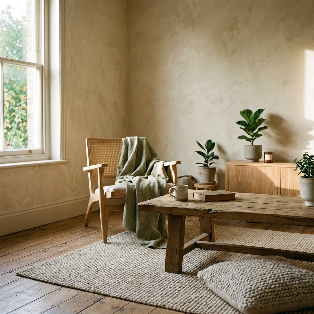 Organic Textures Define This Earth Tone Japandi Living Room