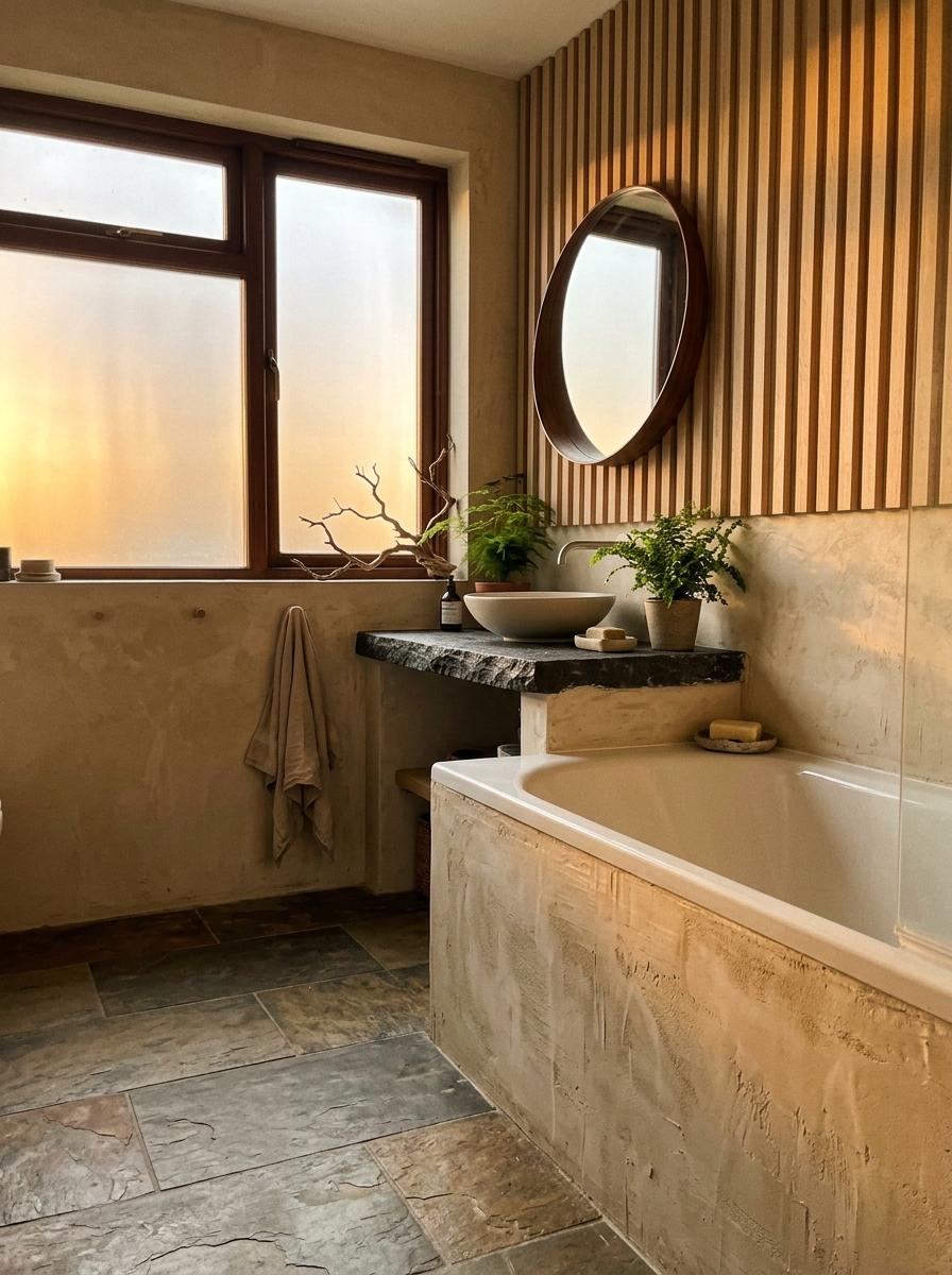 Organic Textures In A Nature Inspired Japandi Bathroom