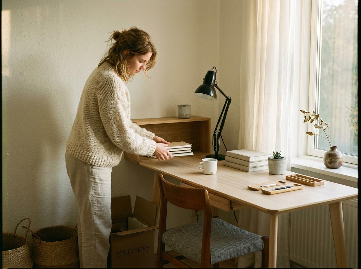 Organizing A Clutterless Workspace In Japandi Style