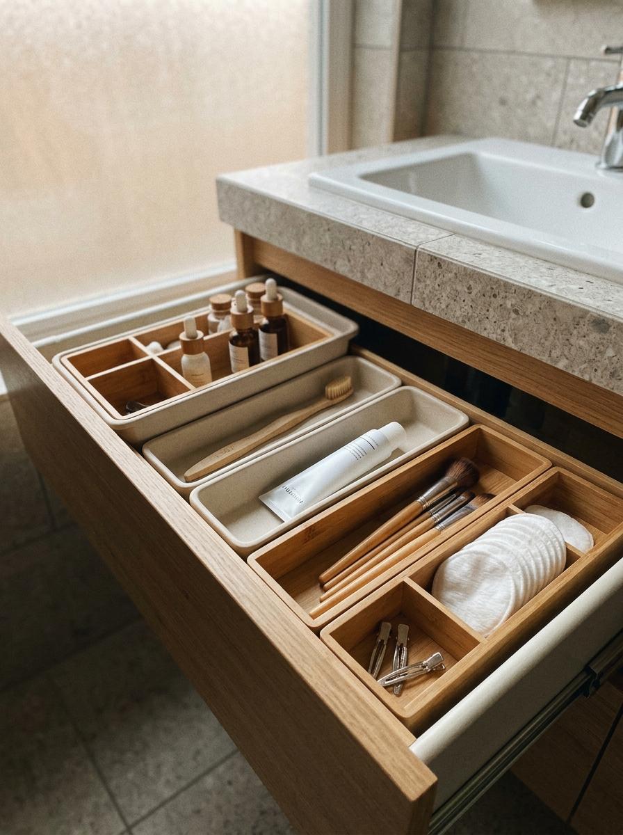 Organizing Small Toiletries With Hidden Japandi Bathroom Storage Trays