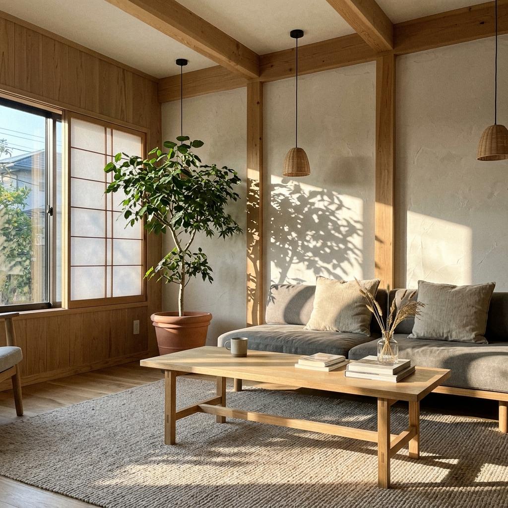 Playful Light In A Natural Japandi Living Room Interior