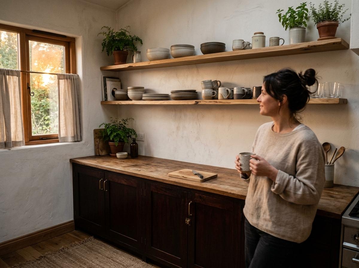 Practical Design Meets Japandi Kitchen Open Shelving Style