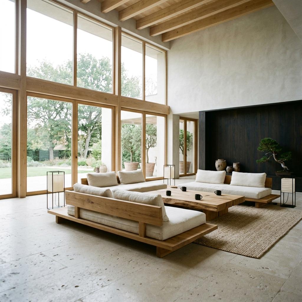 Pure Elegance: A Grand Estate Focused On Luxury Japandi Living Room Style
