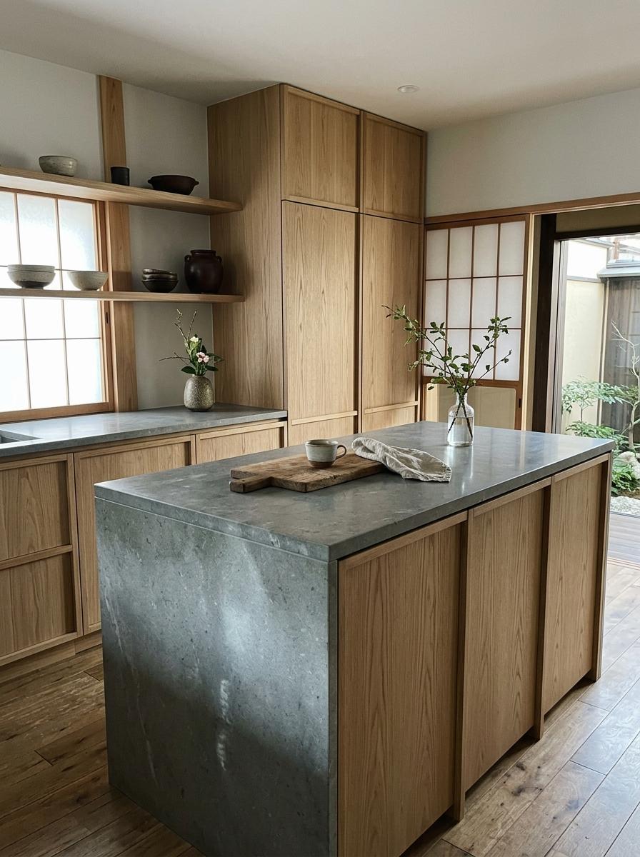 Quiet Sophistication Within An Organic Japandi Kitchen Home