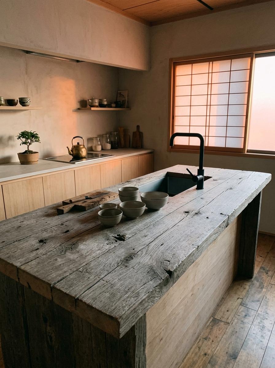 Reclaimed Materials For A Modern Rustic Japandi Kitchen