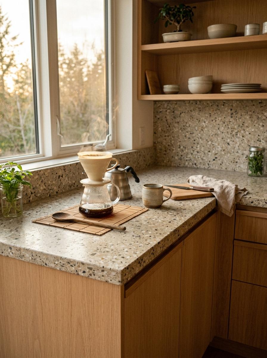 Recycled Stone Surfaces For A Sustainable Japandi Kitchen Look