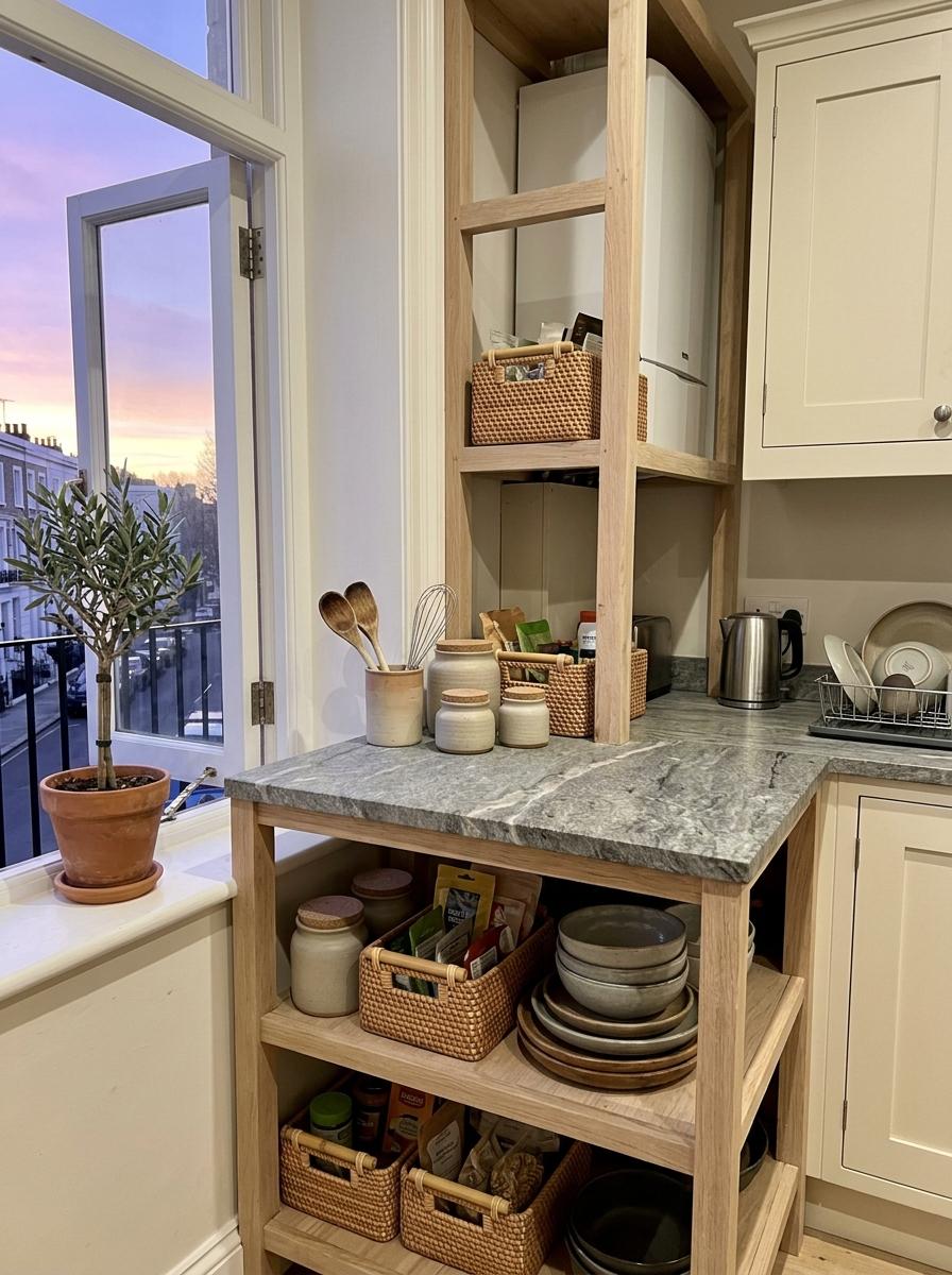 Refine Your Cooking Area Using Natural Japandi Storage Elements