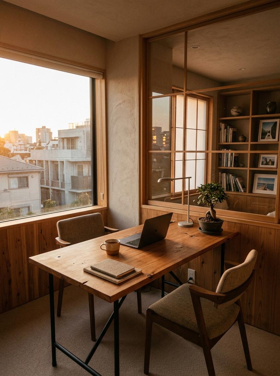 Refined Aesthetics For A Contemporary Japandi Home Office