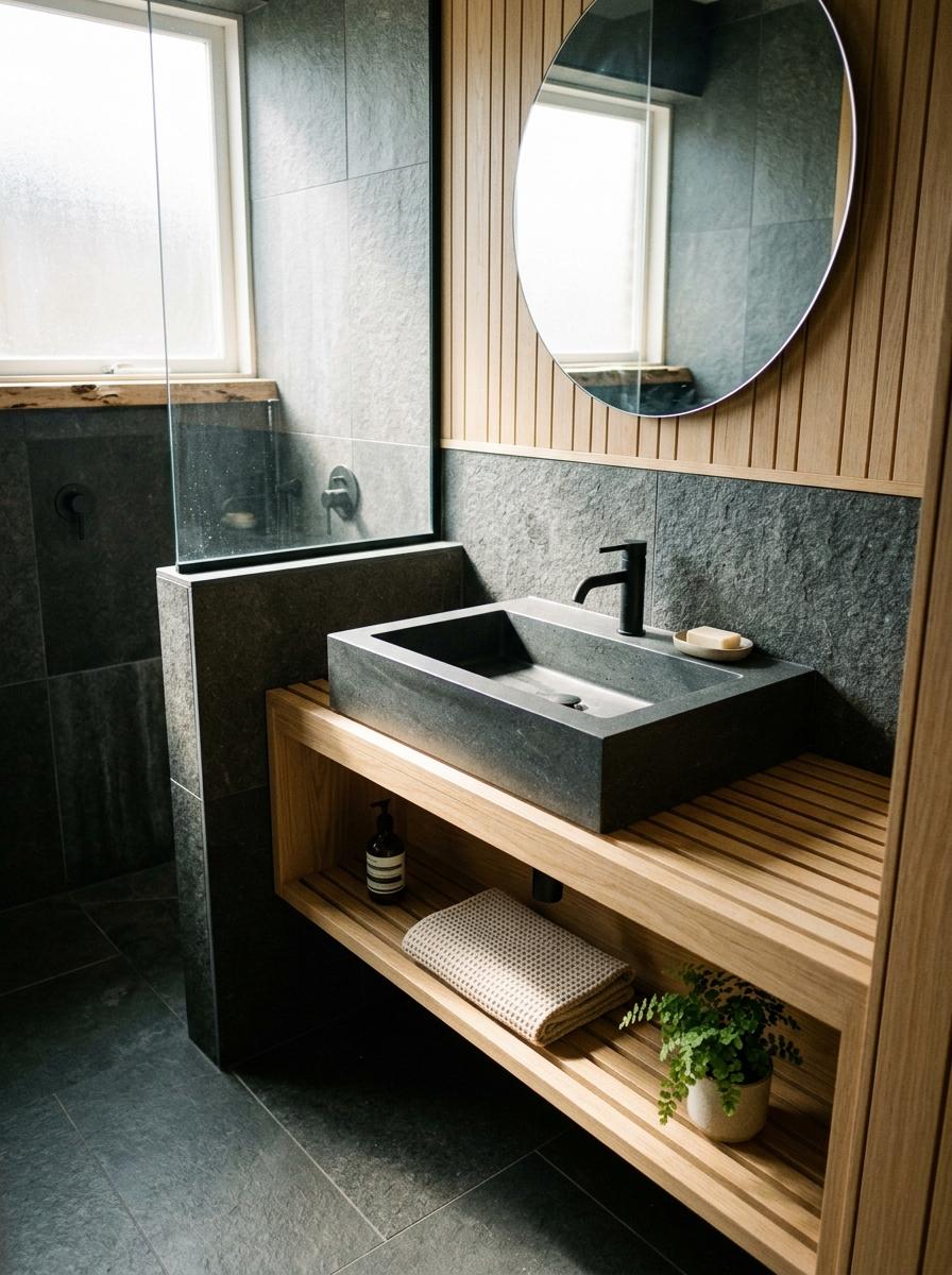 Refined Materials Meet Minimalist Lines In This Japandi Bathroom