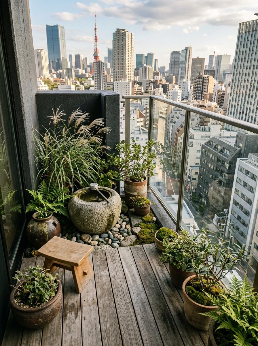 Refined Outdoor Living In This Japandi Balcony Garden