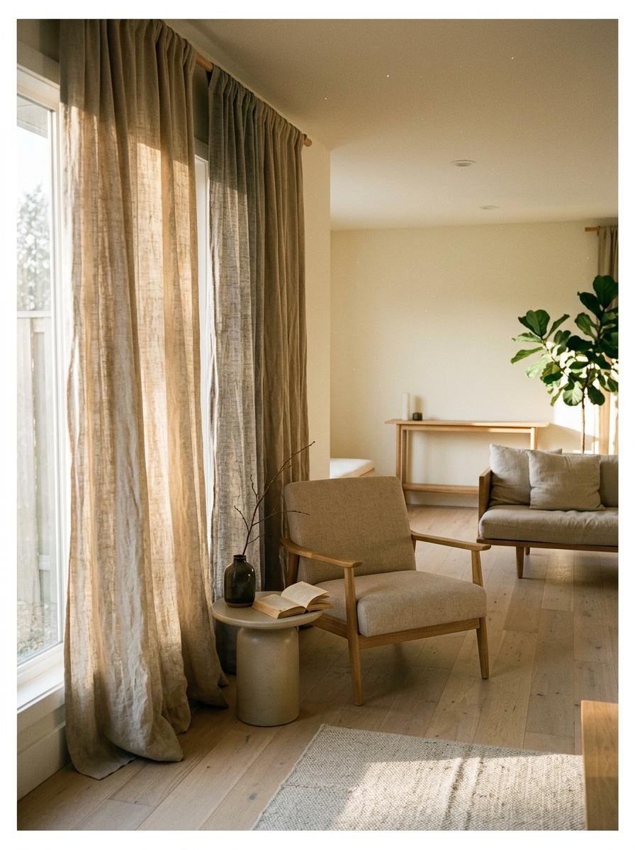 Refined Simplicity Through Japandi Living Room Curtains