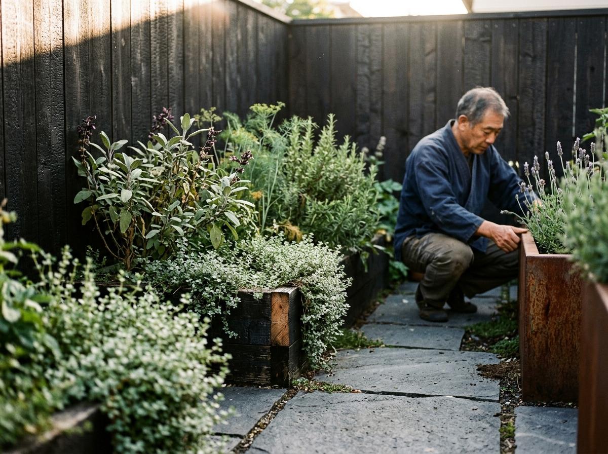 Refined Simplicity Within A Modern Japandi Herb Garden Layout