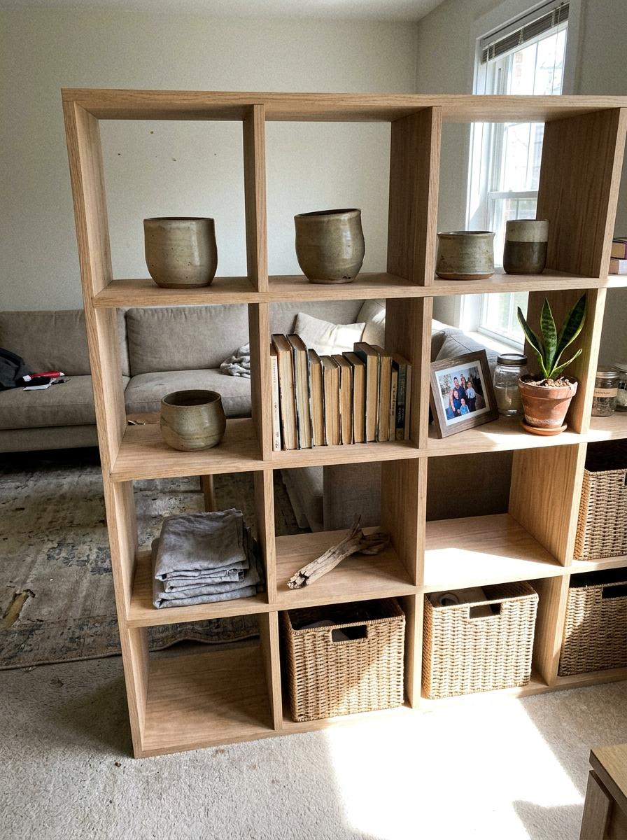 Refined Storage Solutions Featuring Japandi Living Room Shelving