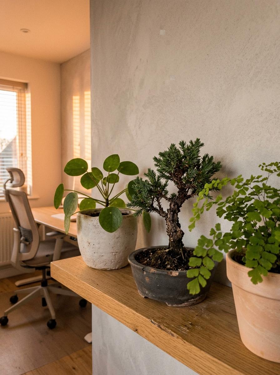Refined Textures And Colors In Modern Japandi Office Plants