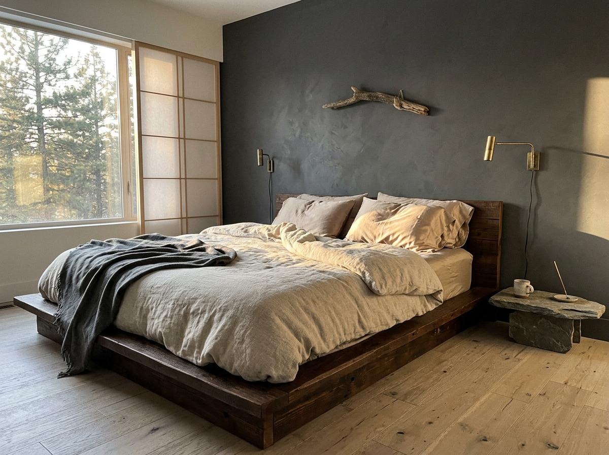Refined Textures Define This Luxurious Japandi Bedroom Space