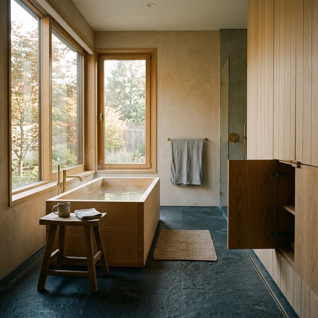 Restful Environments Found In A Contemporary Japandi Master Bathroom