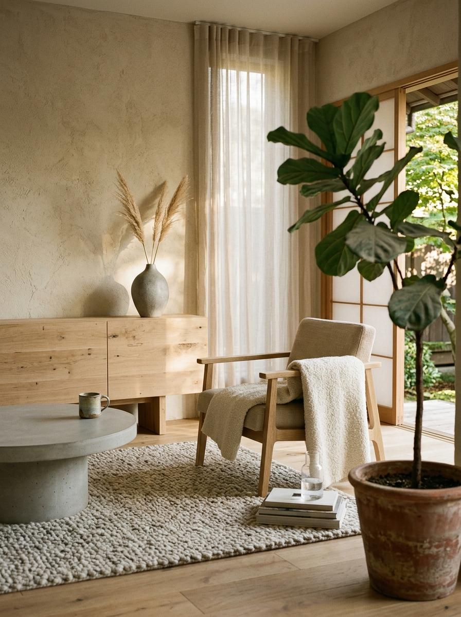 Restful Living Spaces Using A Refined Japandi Neutral Theme