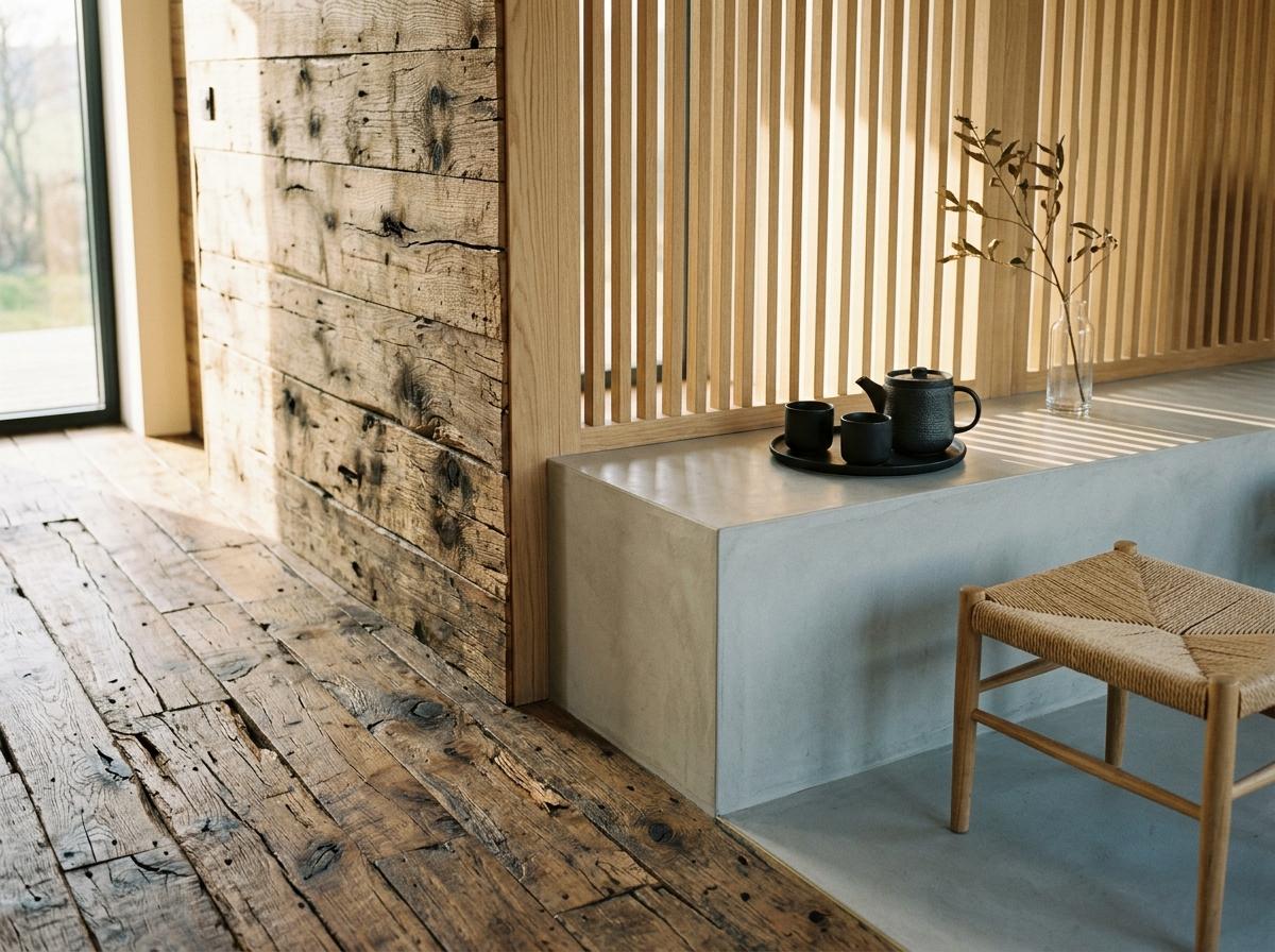 Rustic Reclaimed Wood Mixed With Modern Japandi Textures