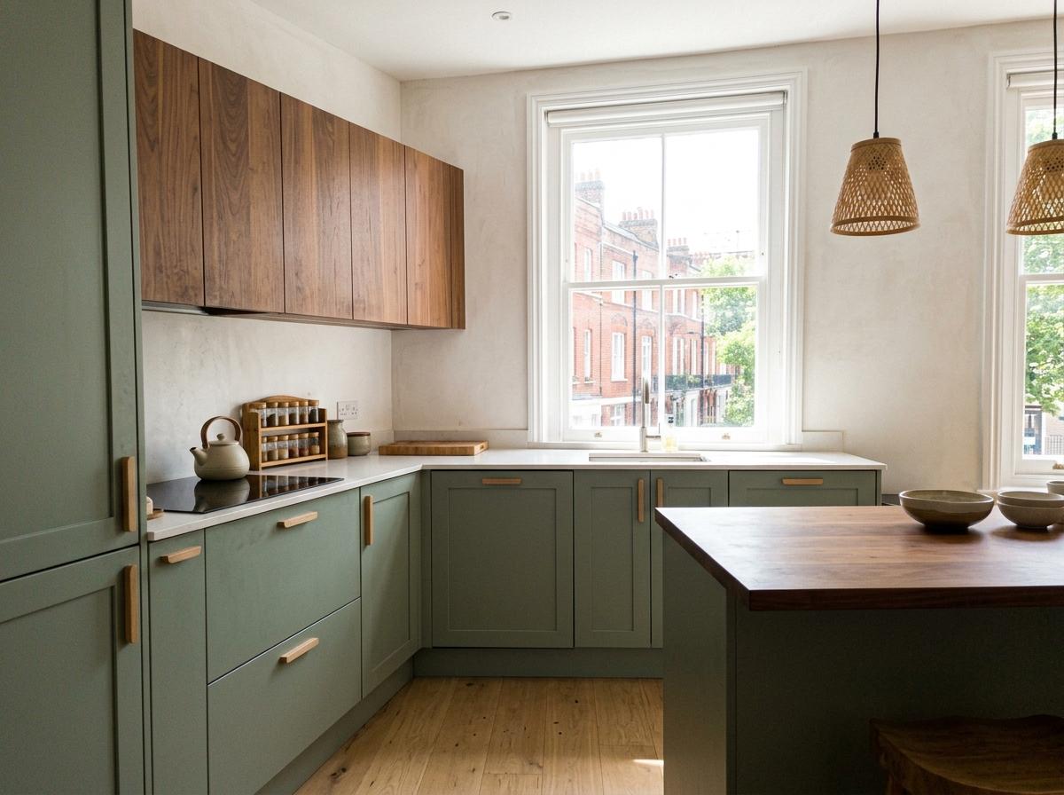 Sage Green And Warm Wood In A Japandi Kitchen Concept