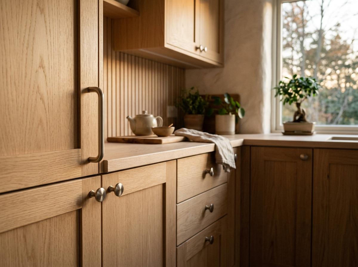 Satin Nickel Finishes For A Bright Japandi Kitchen Space