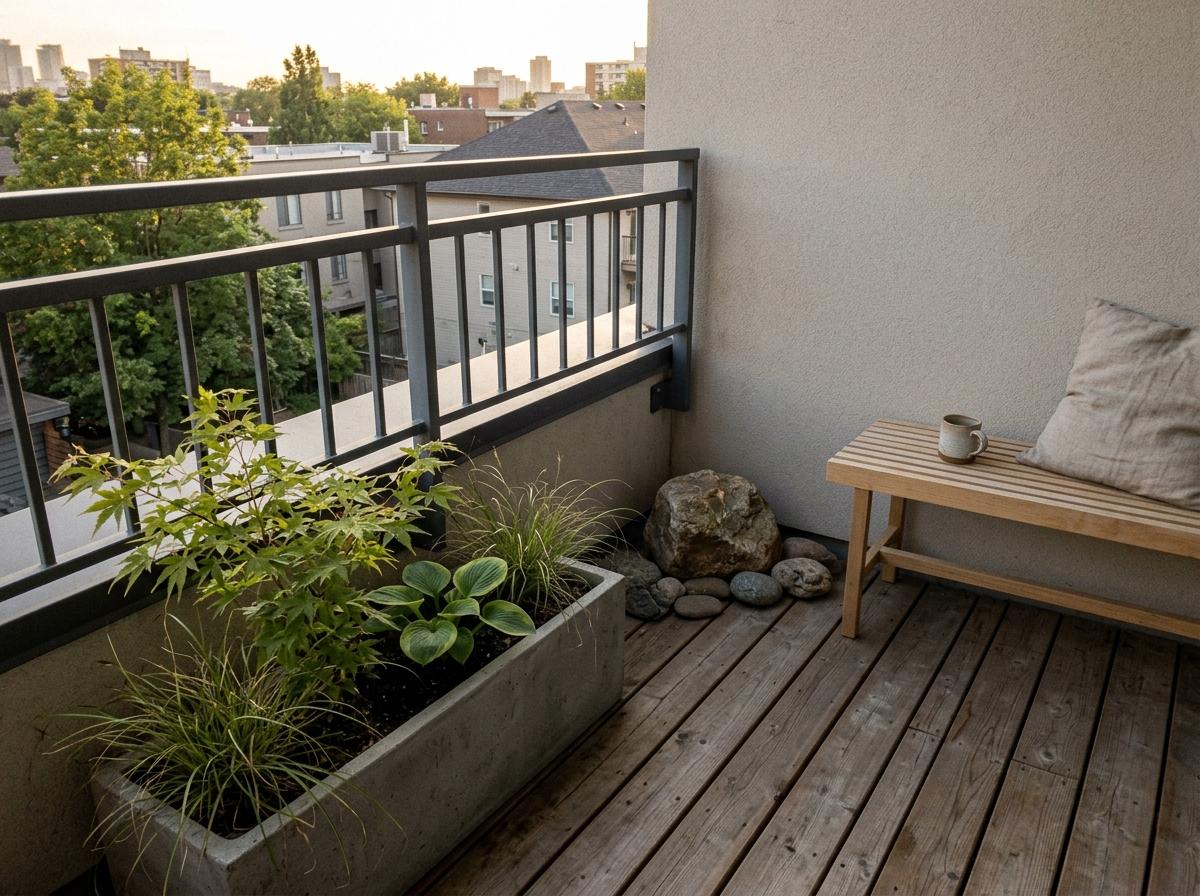 Simple Elegance Found In A Japandi Balcony Garden Layout