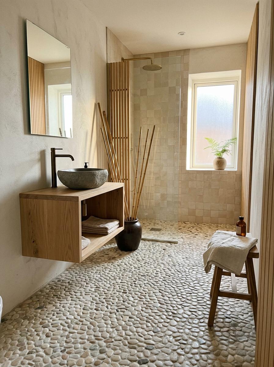 Simple Elegance In A Nature Inspired Japandi Bathroom