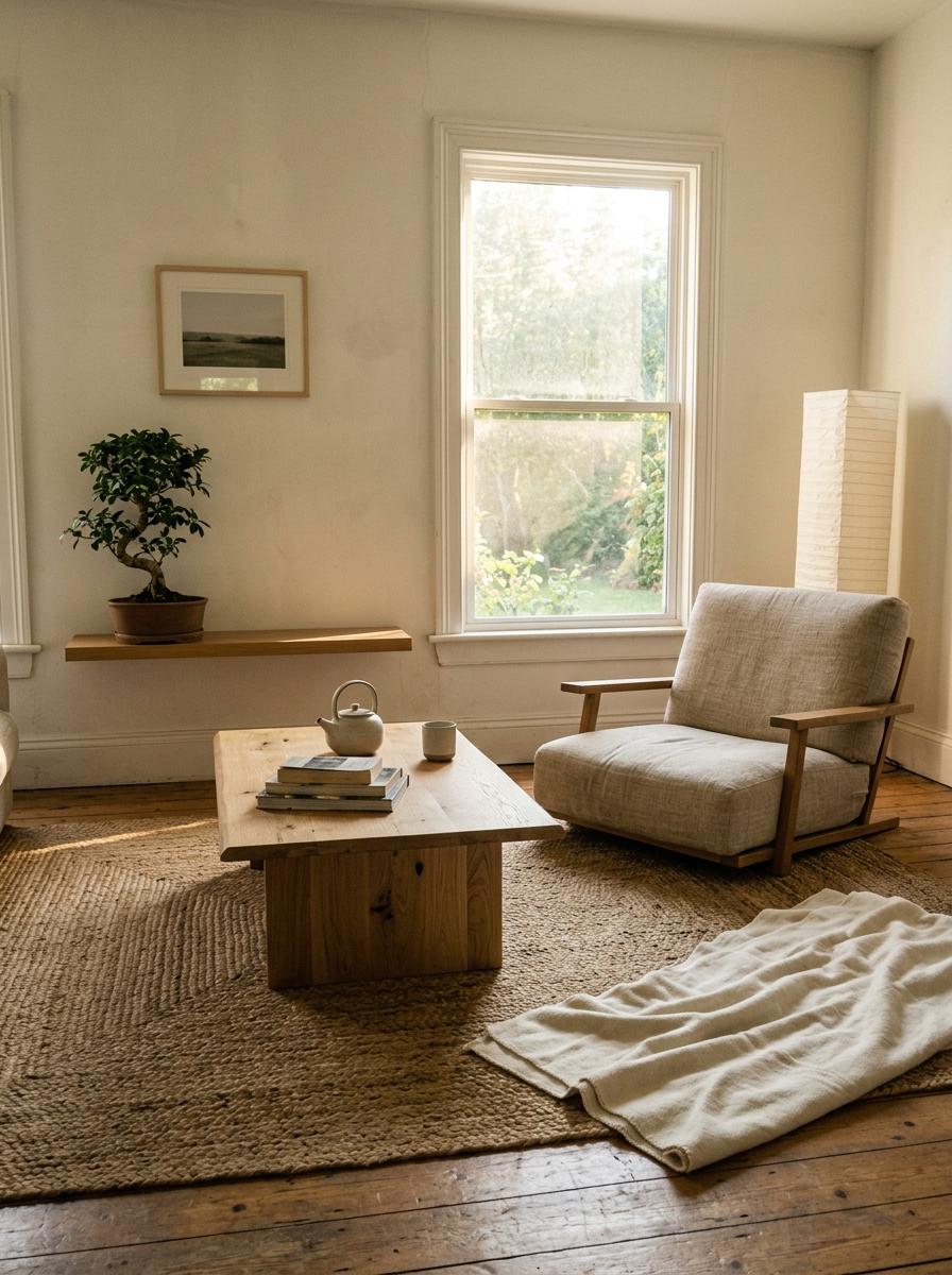Simple Furniture Pieces For A Zen Japandi Living Room