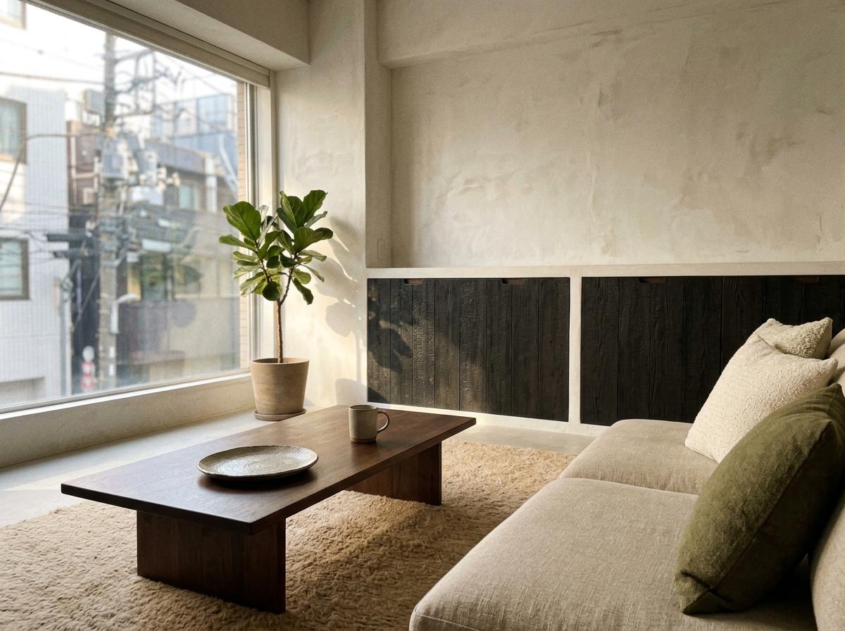 Simple Refinement In A Natural Japandi Living Room Space