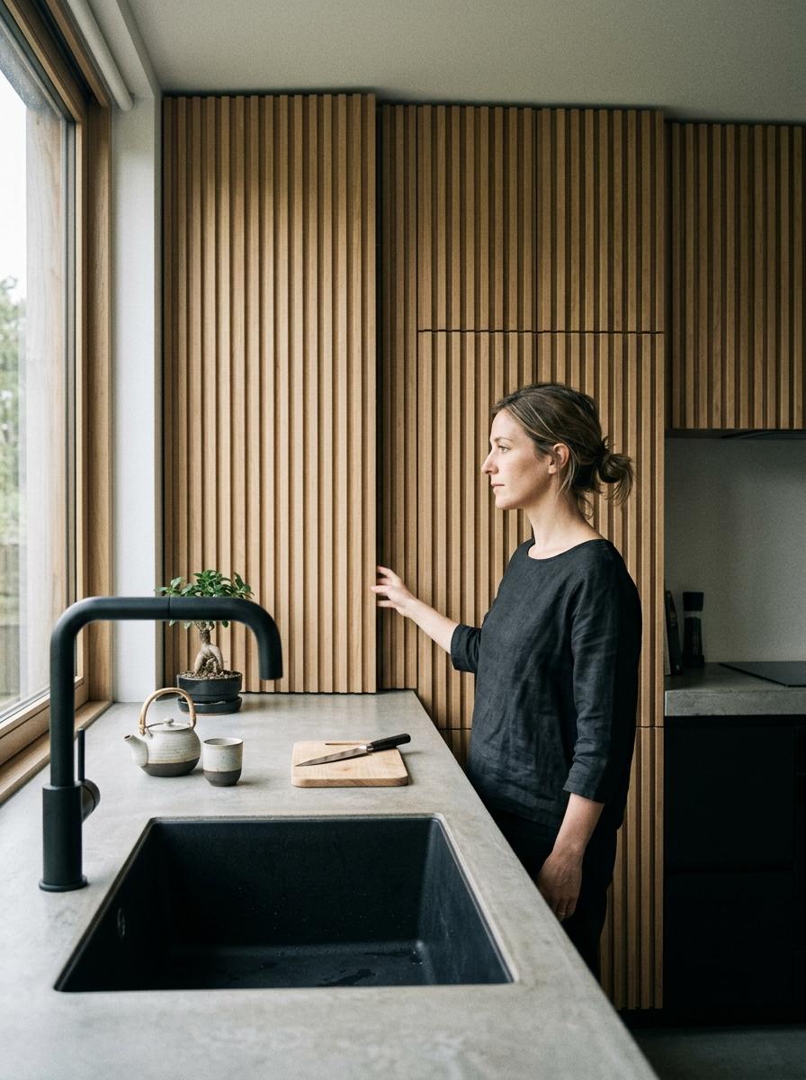 Sleek Architectural Lines Of A Luxury Japandi Kitchen