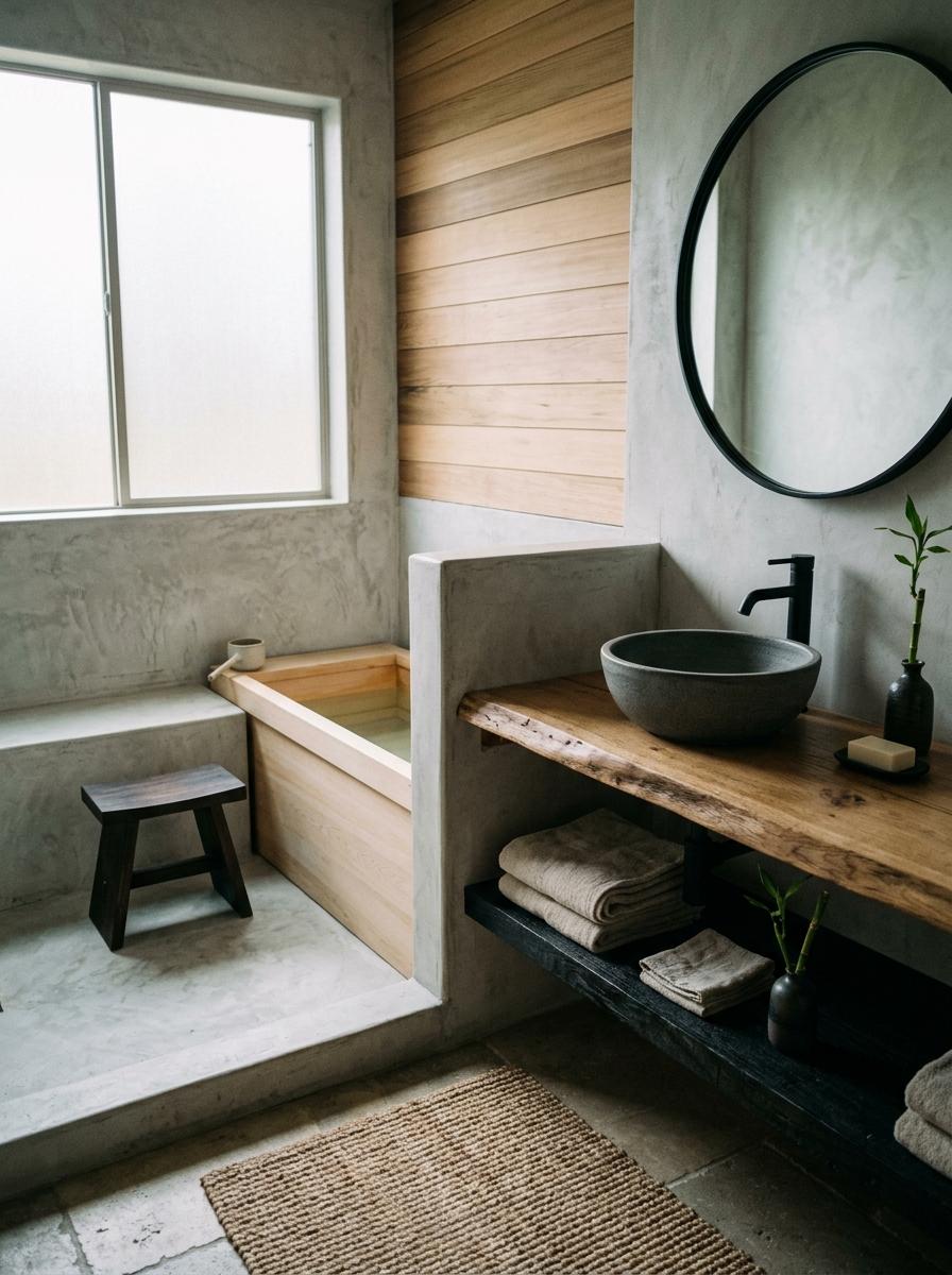 Sleek Design Elements For A Quiet Japandi Master Bathroom