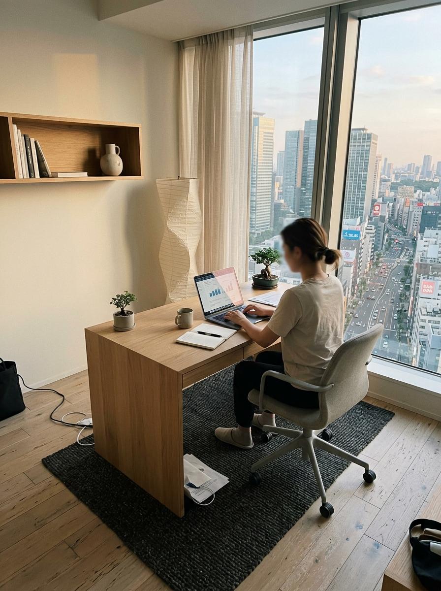 Sleek Lines And Neutral Tones In Japandi Office Furniture